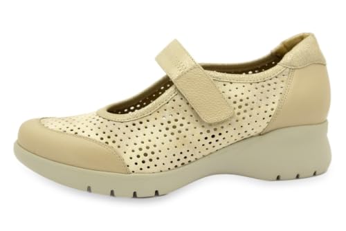 Zapatos Mary-Jane de piel legítima PieSanto 250657: calzado artesanal de mujer en color beis