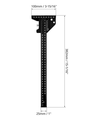 QWORK® T-Lineal für Holzarbeiten, Aluminiumlegierung, Tischler-Winkellineal, Holzbearbeitungsschreiber, 0-300mm