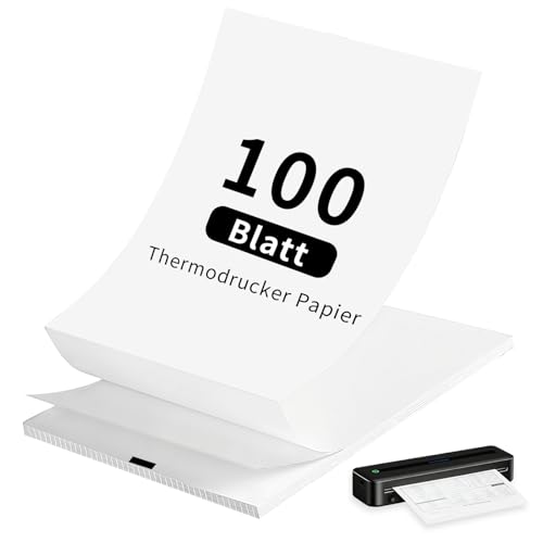 Thermopapier A4 Endlospapier 100 Blatt Schnelltrocknendes Thermodrucker Papier Thermal Paper Kompatibel mit A4 Thermodruckern für Datei Fotodruck Notizen Etiketten