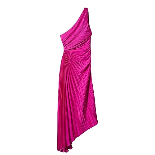 Robe longue plissée à une épaule pour affiner la silhouette