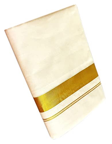 Image of Mens Rich Jari Border 100% Cotton Cream Dhoti 4.00 Meters Double Mundu /Vesti
