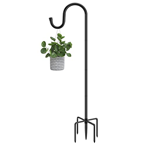 Image of Shepherds Hooks for Outdoor, 48 Inches Garden Bird Feeder Pole for Hanging Bird Feeder, Plant Baskets, Solar Light Lanterns, Outdoor Plant Hanger Hook with 5 Base Prongs,1 Packs