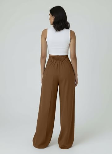 Image of Aahwan OffWhite Solid High Fabric Belt Waist Straight Korean Loose Pleated Wide Leg Trouser for Women's & Girl's