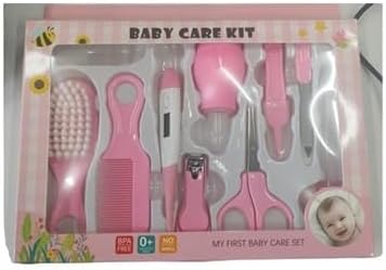 2pcs - Baby Care Kit, Pink, 10-Piece Grooming Set, 0+ Months, Includes Brush, Comb, Thermometer, Nail Clipper, Scissors