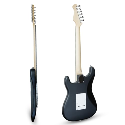 Image of Medellin 38 inch Electric Guitar - Strat Style | S-S-S Pickup Configuration | 21 Frets | Black Matte Finish | Maple Neck with Blackwood Fingerboard | Includes Gig Bag, Tremolo Arm, Cable & Allen Key