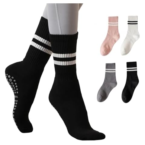 Dr.Pedi 4 Pairs Yoga Socks with Grip for Women Pilates Socks with Non Slip Anti Skid Gripper Socks for Barre Ballet Barefoot Hospital Cover