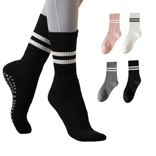 4 Pairs Yoga Socks with Grip for Women Pilates Socks with Non Slip Anti Skid Gripper Socks for Barre Ballet Barefoot Hospital