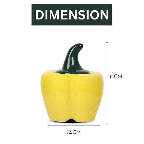 Image of QIMACPLUS Ceramic Capsicum Decorative Pickle Jar Food Storage Jar Multipurpose aachar masala Jar For kitchen and Dining table 500 ML (Yellow) (1)