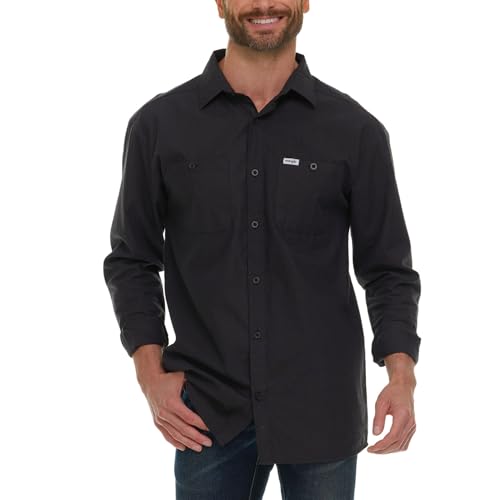 Wrangler Button Up Long Sleeve Shirts for Men Big and Tall, Lightweight Chambray Mens Dress Shirts, Western Shirt