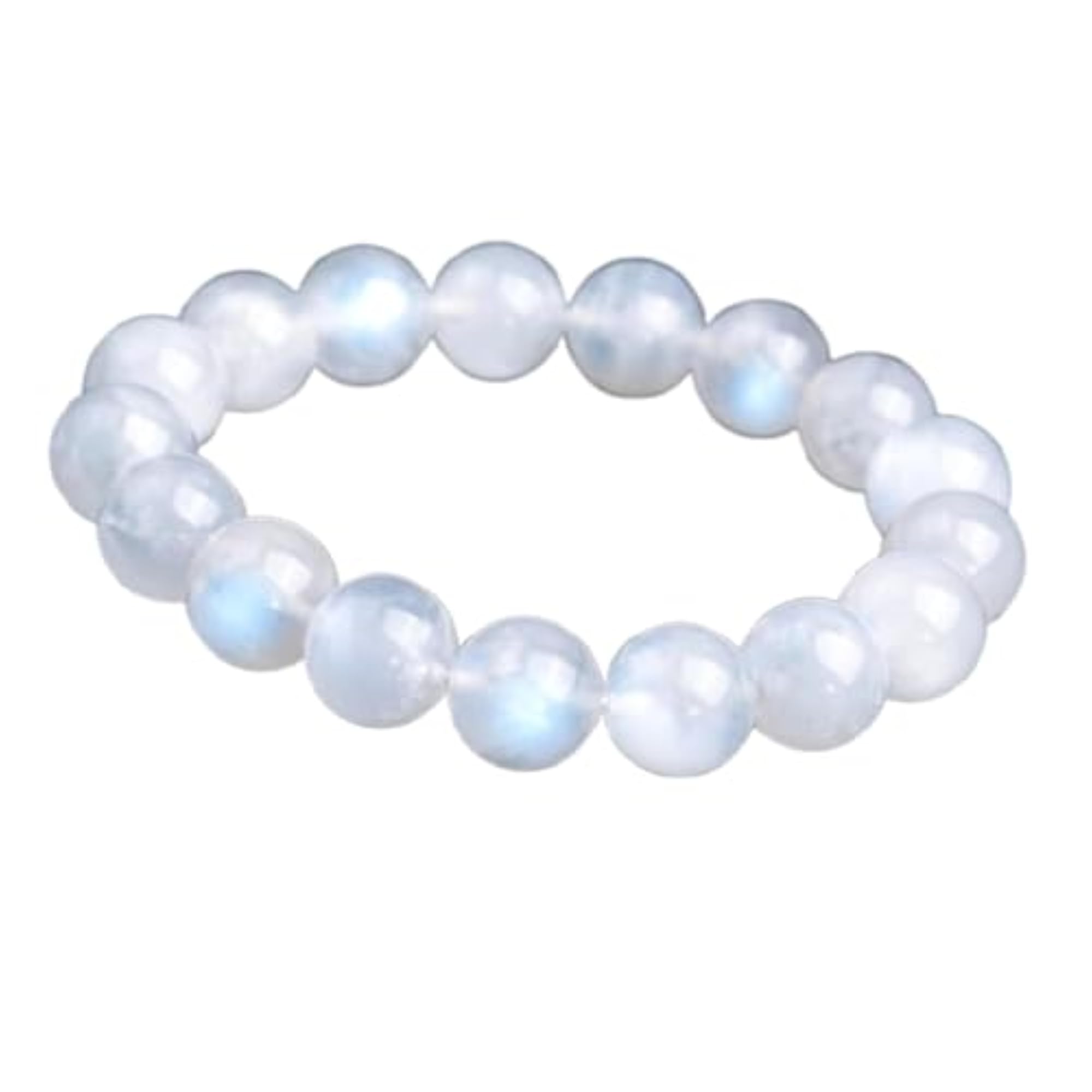 Unisex Natural Rainbow Moonstone 12mm Smooth Cut Bead Stretchable Bracelet