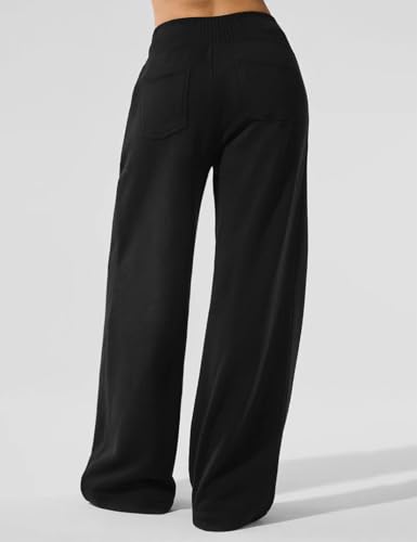 HeSaYep Womens Wide Leg Sweatpants 2025 Ribbed High Waist Straight Leg Baggy Sweat Pants with 4 Pockets2