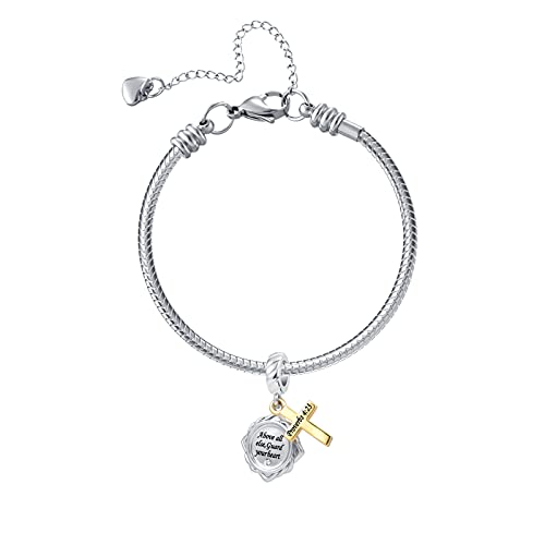 Religious Cross Dangle Charm Bible Verse Quote Scripture Gold Bead for Pandora Bracelet3