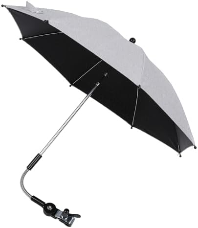 Jiawu Baby Stroller Umbrella 360° Adjustable Clamp with Protection Sun Shade Clip On Parasol 75cm for Baby Stroller Outdoor Activities (Gray)