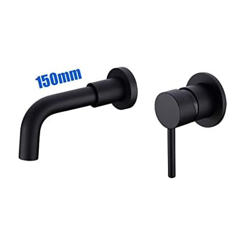 Brass Basin Mixer Tap 15CM Swivel Spout Wall-Mounted Concealed Bathroom Sink Faucet,Matte Black Cover