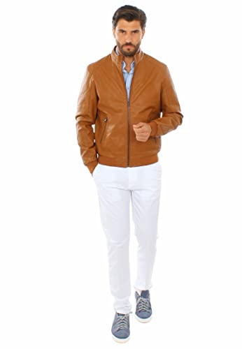 Ciabalù Giubbotto Pelle Uomo Leggero Giacca Biker