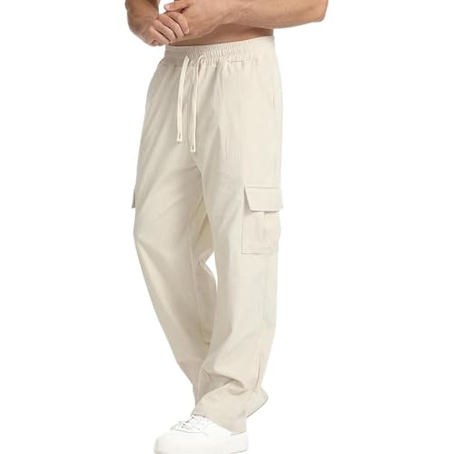 Men's Casual Straight Leg Cargo Pants Baggy Multi-Pocket Workwear Drawstring Elastic Waist Joggers Sweatpants3