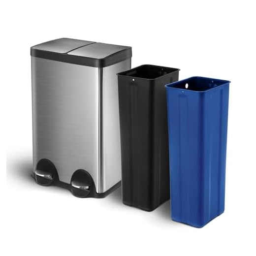 Home Zone Living 15.8 Gallon Slim Dual Compartment Kitchen Trash Can, Stainless Steel, Step Pedal, 60 Liter, Silver