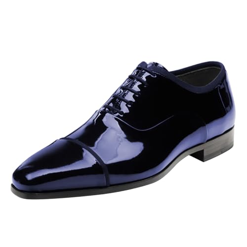 FSJ Men's Classic Oxford Handcrafted Lace Up Dress Shoes Luxury Glossy Leather Cap Toe Formal Business Shoes Size 4-16 US