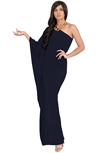 KOH KOH Plus Size Womens Long One Off The Shoulder Evening Cocktail Bridesmaid Wedding Party Tube Guest Summer Formal Flowy Elegant Sexy Gown Gowns Maxi Dress Dresses, Dark Navy Blue 2XL 18-20