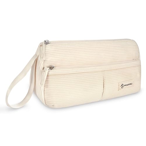 Image of FINPAC Pencil Case, Corduroy Triangle Makeup Bag, Kawaii Pen Bag Pouch Holder Box Organize for Study, Office, or Travel, Beige