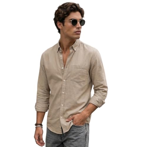 Image of Urbano Fashion Men's Cotton Full Sleeve Regular Fit Solid Oxford Shirt with Button-Down Collar