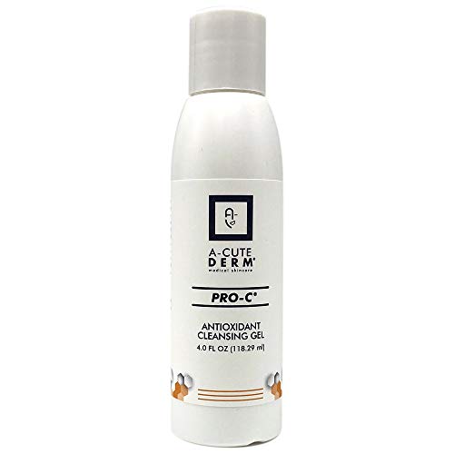 A-Cute Derm Pro-C Antioxidant Cleansing Gel, 4 oz – Hydrating Daily Face Wash with Vitamin C & Green Tea Extract – Refreshing Facial Cleanser for All Skin Types