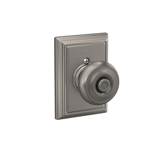 Image of Schlage F40 GEO 619 ADD Addison Door Knob with Addison Trim, Bed & Bath Privacy Lock, Satin Nickel