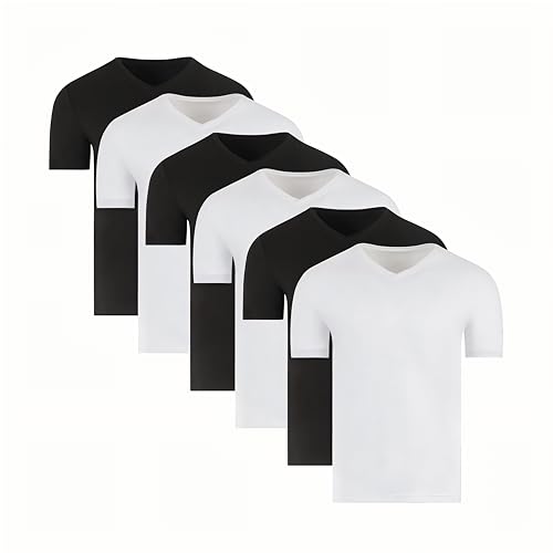 Toendi Men's Value Pack White & Black Crew T-Shirt Undershirts, 6 Pack