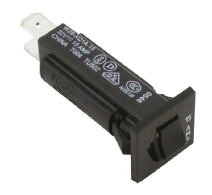 W28-XT1A-15, TE Connectivity W28 - Interruttore termico da sovraccarico, 1 polo, 15 A, 32 V DC 250 V AC