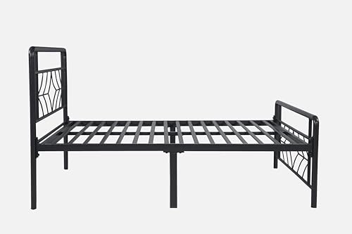 Image of Vara Metal Extra Single Size Bed Without Storage | Wrought Iron Cot with Headboard & Footboard| Sturdy Powder Coated Platform Bed Extra Single Size Cot for Bedroom (Vara Black)