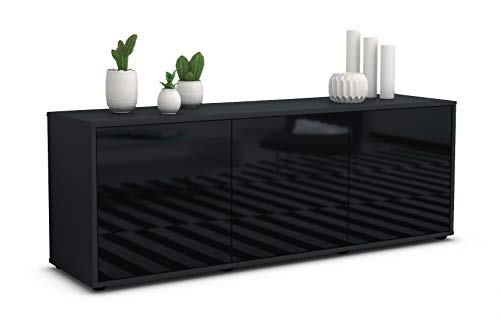 Stil.Zeit TV Schrank Lowboard Allegra - Korpus in anthrazit matt - Front im Hochglanz Design Schwarz (135x49x35cm) - mit Push to Open Technik - Made in Germany Cover