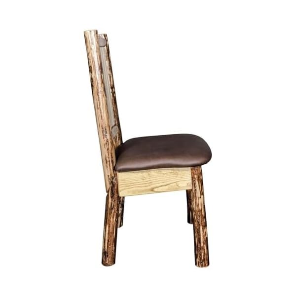 Montana wooodworks glacier country collection side dining chair saddle upholstery with laser engraved elk design  urban country home decor