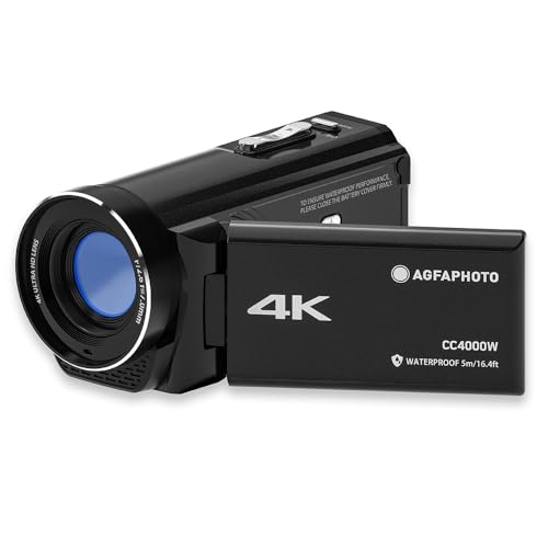 AgfaPhoto Realimove CC4000W – Caméscope Étanche 4K, Écran Tactile 3 », Zoom Numérique 18x, Vidéo 2.7K, Photo 24MP, Modes d&rsquo;Enregistrement Multiples, Batterie Lithium – Noir