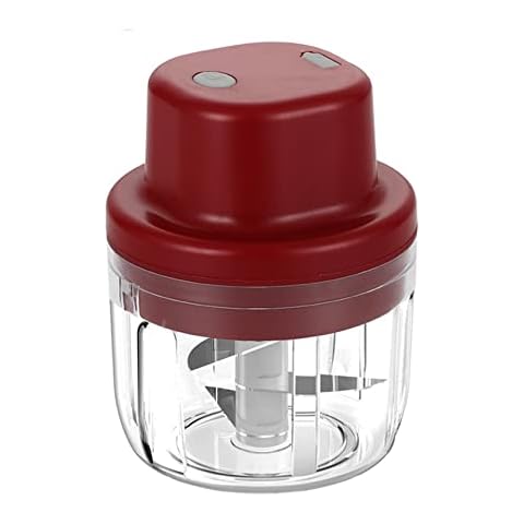 Rechargeable Garlic Chopper with 3stainless Steel Blade Waterproof Usb Charging Easy Clean Food Processor Nuts Onion Veggie Spices red 150ML Cover