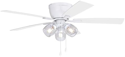 VAXCEL Brayton 52 in. White Indoor Low Profile Flush Mount Transitional Ceiling Fan with Reversible White-Gray Elm Blades, LED 3-Light Kit and Pull Chain Included, 3 Speeds, Clear Seeded Glass Shade