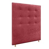 DHOME Cabecero Capitoné hasta el Suelo Cabezal 8cm tapizado ACUALINE Tela y Polipiel para Cama Dormitorio (90cm (Camas 70/80/90),Tela Rojo)