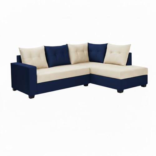 Image of SOCOZI Oriana 4 Seater RHS L Shape Sofa Set | Soft Velvet Suede Fabric | Modern Design | Plush Comfort Cushions for Living Room (Dark Blue-Cream)