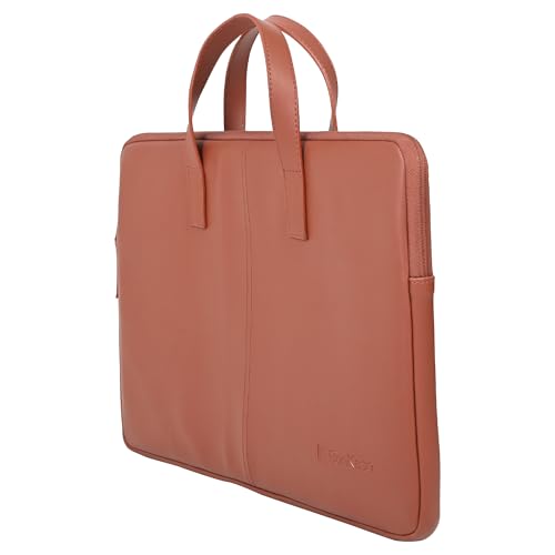 Image of BonKaso Slimline 14 Inch Laptop Sleeve | PVC Foam Leather Water Resistant Padded Laptop Cover | Slim Lightweight Laptop Case with Handle for Office Travel | Laptop Sleeve for Men & Women - Tan