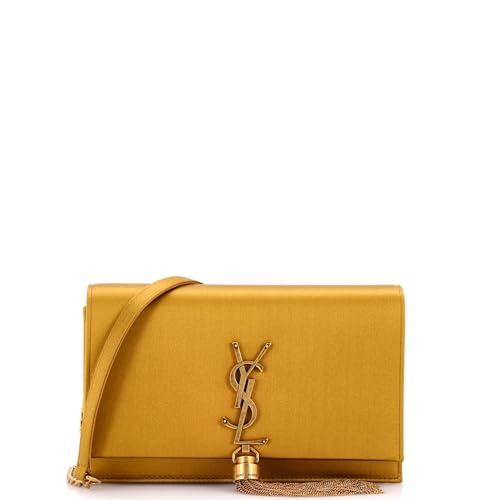 Saint Laurent, Pre-Loved Classic Monogram Tassel Chain Wallet Satin, Gold