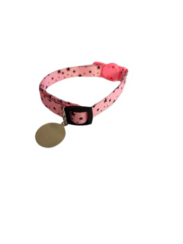 Coleira Petcão Para Gatos Anti-Enforcamento Tamanho Regulável Cor Rosa Com Estrelas e Pingente