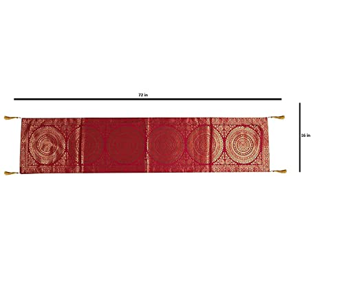 Image of Diwali Decor Brocade Jacquard Silk Table Runner Long Runner for Dinning & Centre Table Mandala Print 72 x 16 Inches (Maroon)