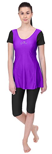 Image of FILMAX Originals Women Spandex Lycra Solid Maximum Covered One Piece Swimsuit (SW-4646 Purple & Black M)