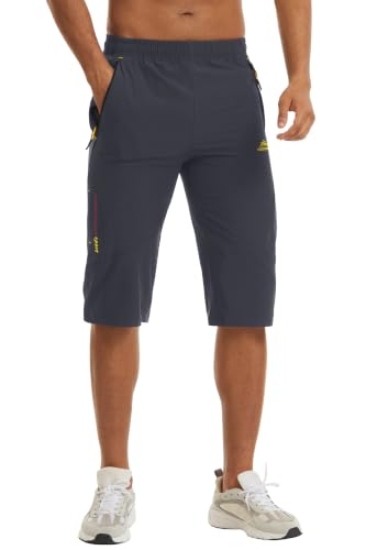 Image of MAGCOMSEN Men's Capri Shorts Quick Dry Below Knee 3 /4 Capri Pants with Zipper Pockets for Workout Running Training Summer