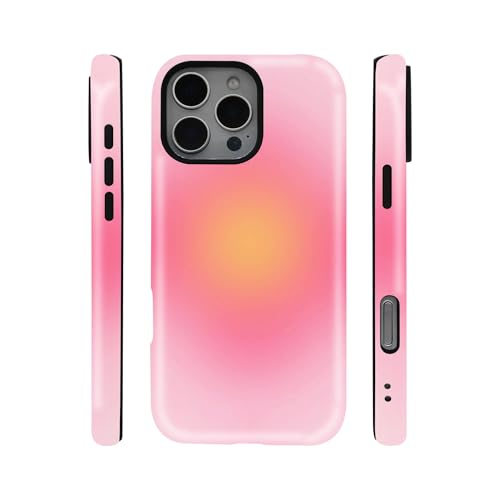 qizjio Aura Gradient Pink Orange Aesthetic Phone Case, Shockproof Protective Cover for iPhone 16 Pro Max