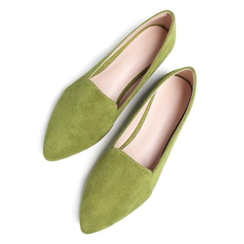 LUXINYU Women Fashion Suede Shoes Pointed Toe Slip on Low Heel Ballet Flats Lightweight Walking Flats Driving Shoes4