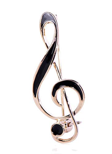 Broche bijou clé de sol doré et noir en acier.