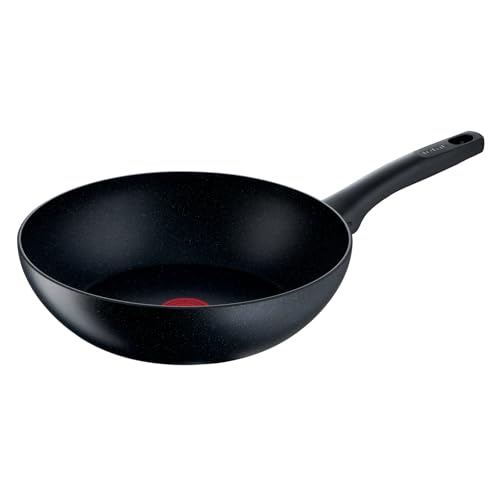 Tefal Black Stone Wokpfanne Induktion 28 cm, Mineralia+ Antihaftversiegelung, Thermo-Signal bei idealer Brattemperatur, gesund Kochen, für alle Herdarten geeignet, Stone-Effekt, schwarz, G28119