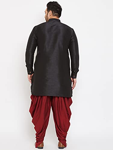 Image of VASTRAMAY Men's Silk Blend Solid Plus Kurta And Dhoti Set - Classic Ethnic Attire for Cultural Celebrations | Curved Hem Kurta With Contrast Cowl Dhoti Set