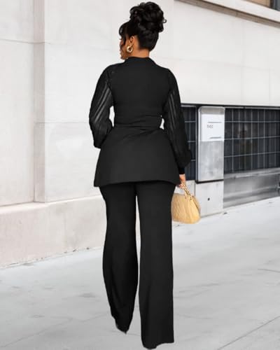 HWP Pants Suits for Women Dressy 2 Piece Business Casual Outfits Solid Long Sleeve Blazer and Pencil Pant Sets3