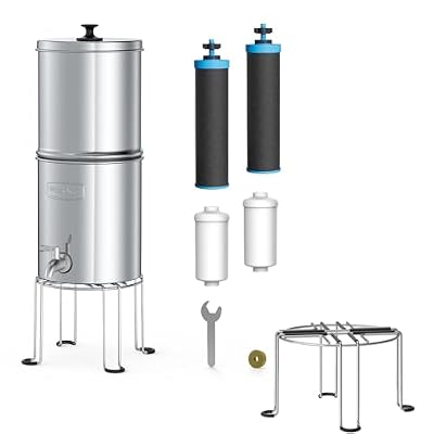 Waterdrop ???????????????????????????????? Gravity-fed Water Filter System, Increase PH, with Stainless Steel Stand, with 4 Filters and Metal Spigot, King Tank Series, 2.25G